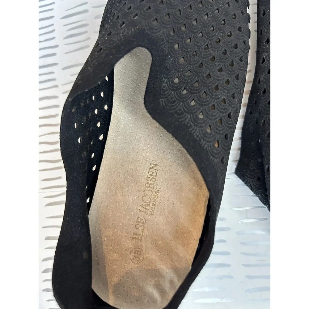 Ilse Jacobsen Tulip 139 Black Laser Cut Perforated Slip On Loafers Women 38 7.5